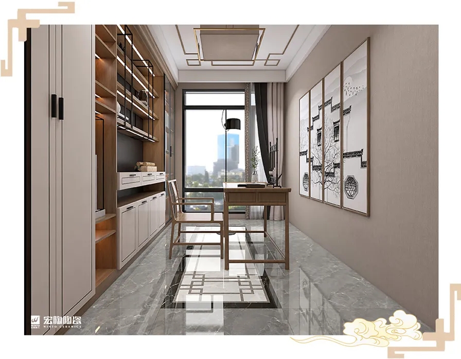 太阳城官网岩板TPG80193+TPG80145+TPG80237书房空间