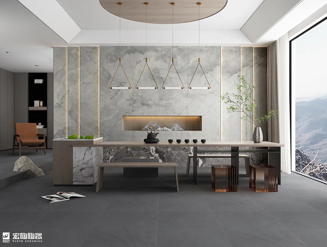 太阳城官网伯尔尼石9-TPG2712A022ABC瓷砖地砖1200×2700×9mm新中式风效果图