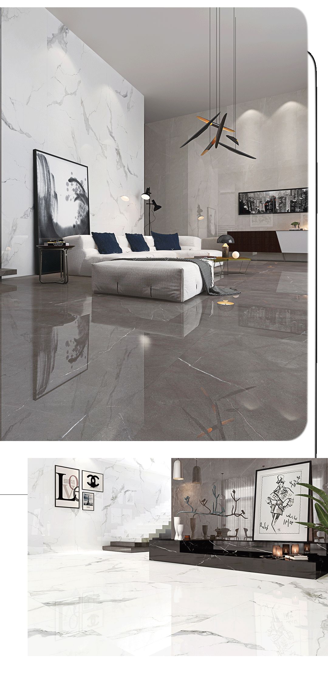 太阳城官网900x1800mm陶瓷大板大花白装修效果图