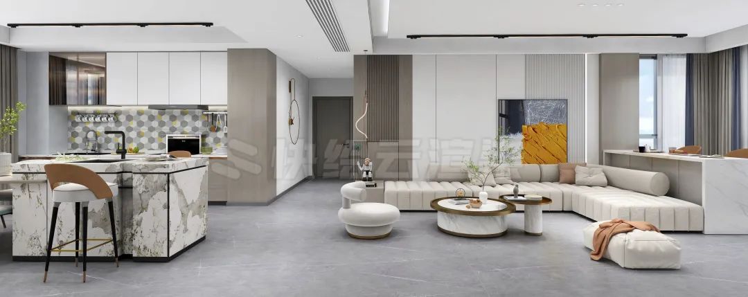 太阳城官网质感砖灰色系客餐厅家居空间效果图