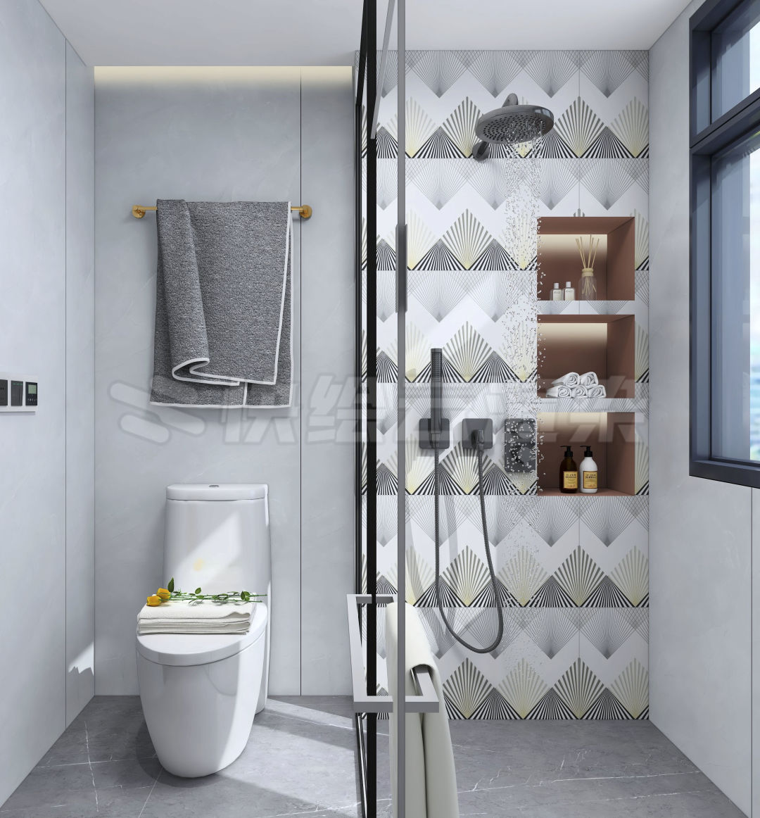 太阳城官网质感砖灰色系卫生间家居空间效果图