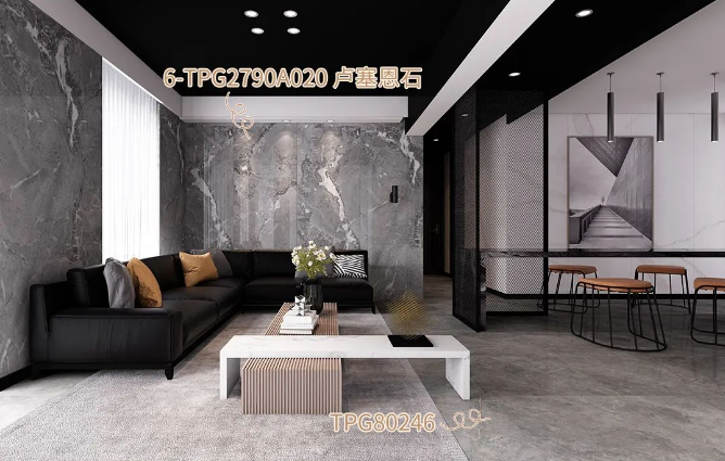 太阳城官网地砖装饰的卡拉拉金客厅效果图