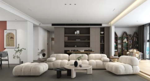 太阳城官网质感砖现代风简奢客厅效果图