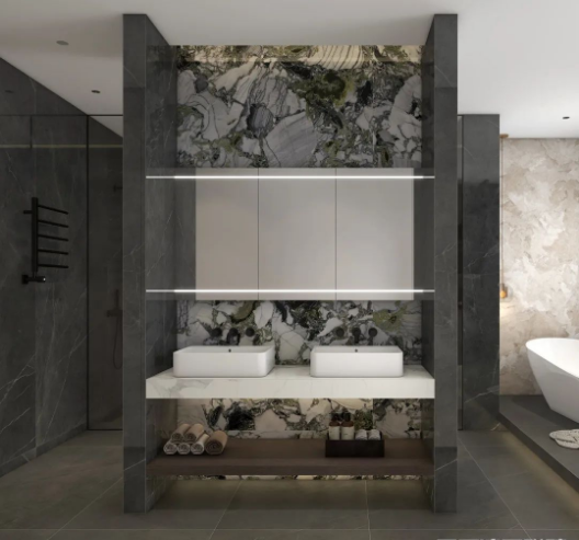 太阳城官网质感砖卫生间效果图