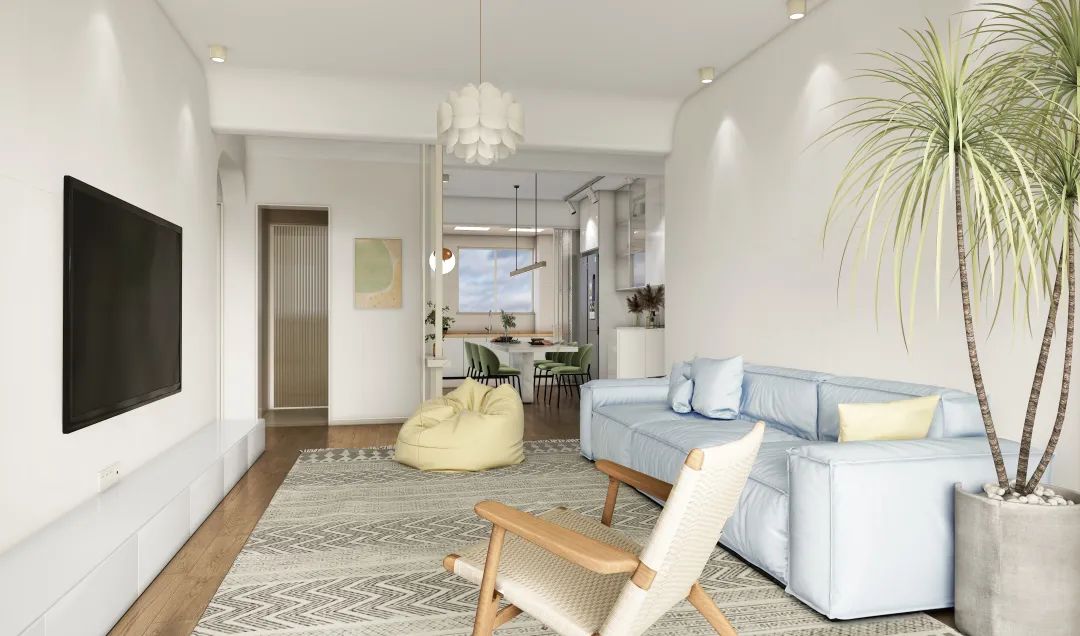 太阳城官网莫兰迪色系质感砖客厅效果图