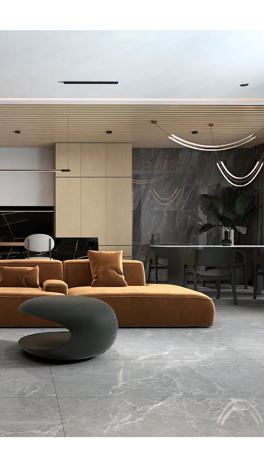 太阳城官网TPG157272旺达灰客厅和厨房效果图