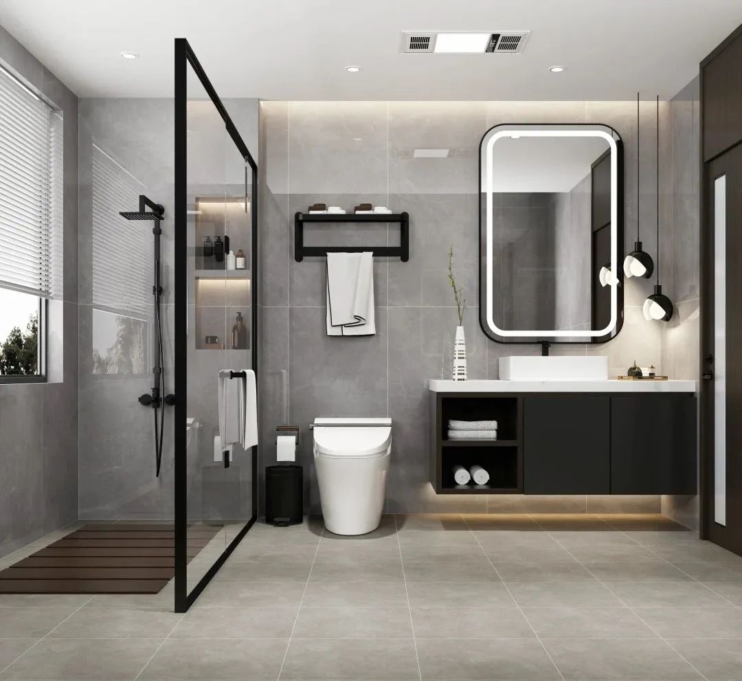 太阳城官网干湿疏散的卫浴间地砖装修效果图