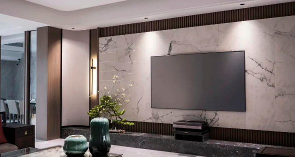太阳城官网陶瓷大板电视配景墙效果图